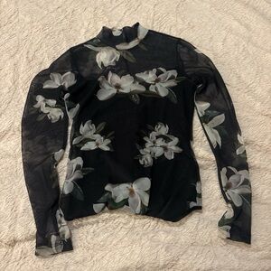 All Saints Black Floral Sheer Blouse